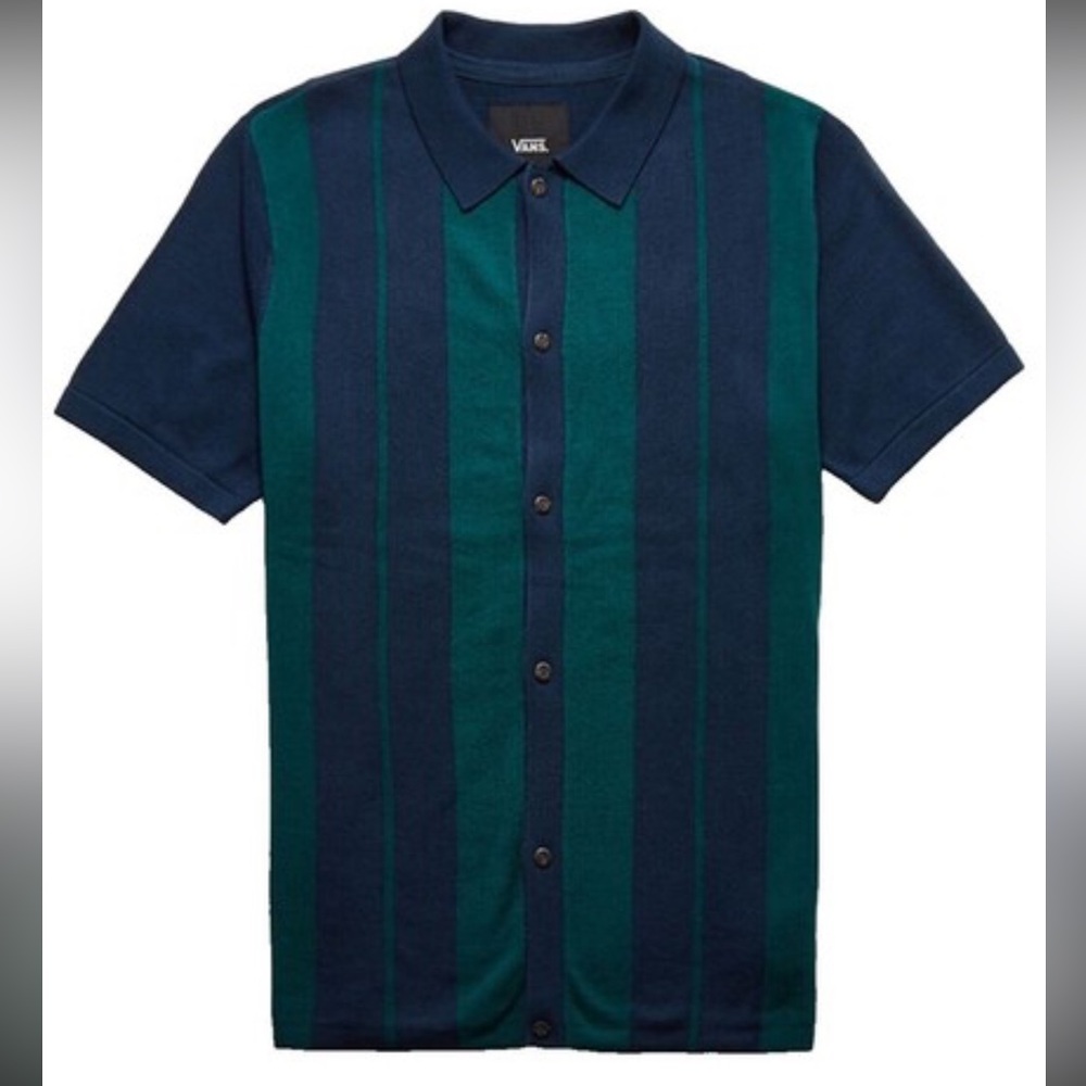 Vans Blue and Green Striped Knit Polo Shirt Size XL